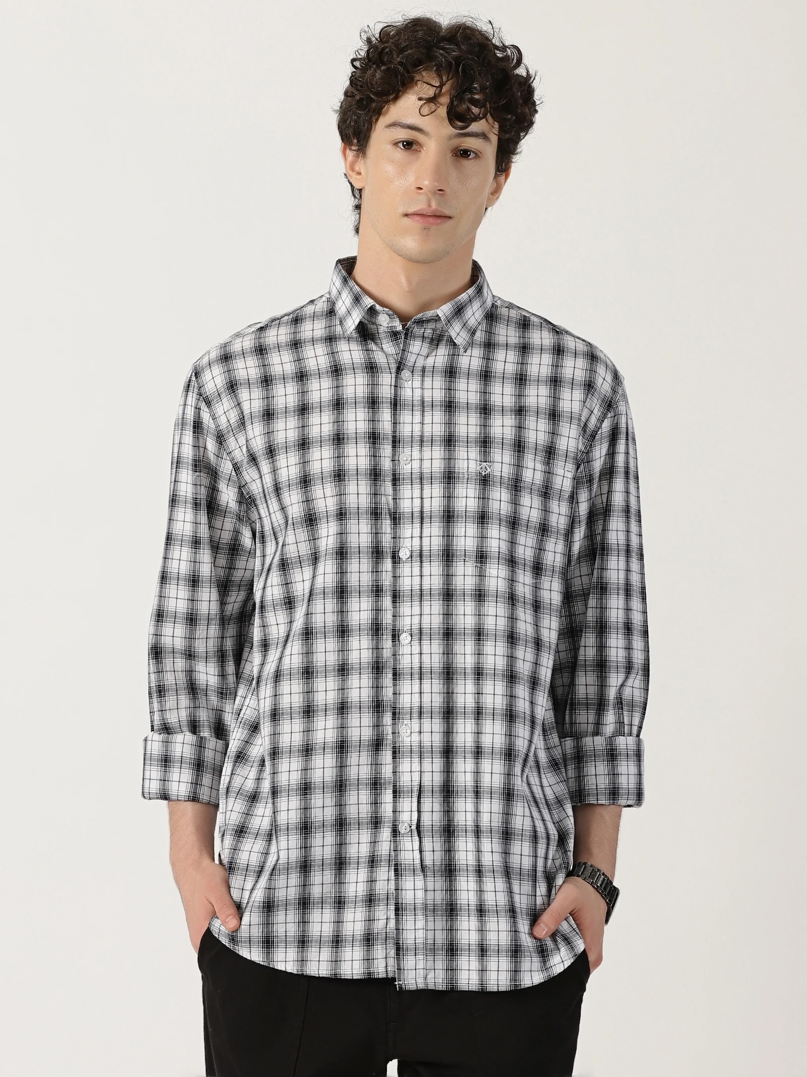 Black and White Cotton Check Shirt