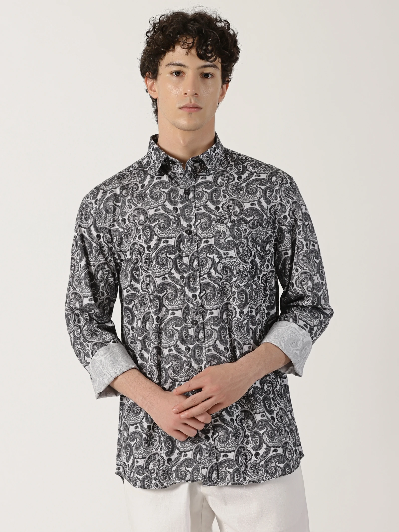 The Noir-Luxe Paisley Floral Cotton Shirt