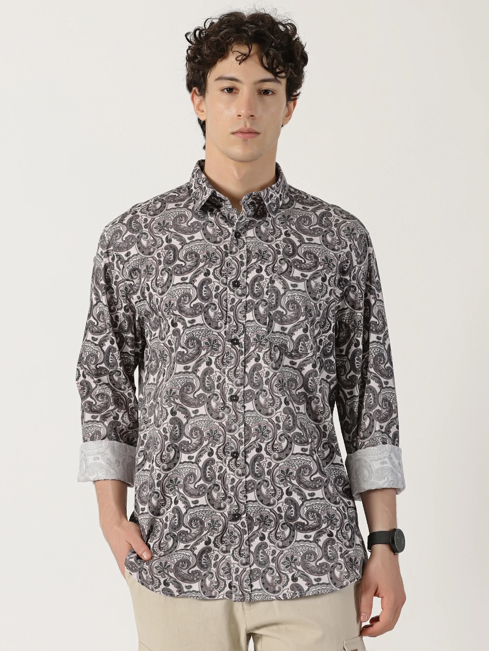 Noir-Luxe Paisley Floral Shirt